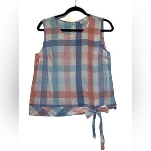 J. Crew Plaid Tie-Hem Sleeveless Crop Top in Blue & Pink